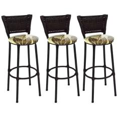 Imagem de Kit 3 Banquetas Média  Junco Argila com Assento Floral Marrom Fortmix