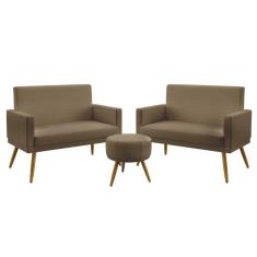 Imagem de Kit 2 Poltronas Namoradeiras Decorativas Estofadas Vega Com Rodapé e Puff Solar Sued Capuccino Aradecor