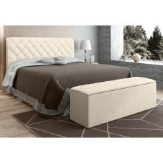 Imagem de Cabeceira Com Calçadeira Baú Paris Para Colchão Box De 160 Cm Bege Suede Amassado - Js Móveis