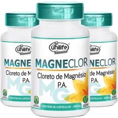 Imagem de Kit 3 Cloreto de Magnésio P.A Magneclor Unilife 120 Cápsulas