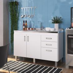 Imagem de Balcão para Pia 120cm 3 Portas 2 Gavetas Flex Branco