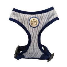 Imagem de Peitoral para Cachorro colete acolchoado forrado Grid São Pet Azul Marinho e Cinza