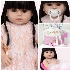 Imagem de Boneca Reborn Princesa Cabelo Longo 20 Itens Bolsa Enxoval - Cegonha R