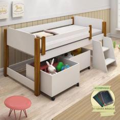 Imagem de Cama De Criança Infantil Naty Solteiro Com Nichos  - Branco/Amêndoa In