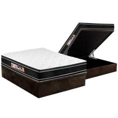 Imagem de Cama Box Baú Casal: Colchão Espuma D33 Castor Black e White Double Face + Base CRC Suede Brown(138x188)