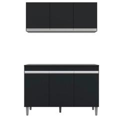 Imagem de Aéreo 3 Portas Lena + Gabinete Balcão Daiane 3 Portas para Cozinha Preto - Bela Móveis