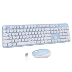 Imagem de UBOTIE Combos coloridos de teclado sem fio para computador, teclas flexíveis de máquina de escrever, teclado de tamanho completo, conexão sem quedas de 2,4 GHz e mouse óptico