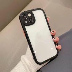 Imagem de Capa de telefone de silicone com borda colorida Candy para iPhone 14Pro Max 11 12 13 Tampa traseira de proteção transparente transparente, preta, para iPhone 12promax