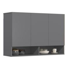 Imagem de Armário De Cozinha Aéreo 3 Portas 2 Nichos 91cm Milão Cinza - Ej Móvei