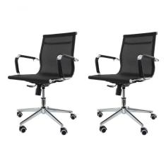 Imagem de Kit 2 Cadeiras De Escritório Baixa Tela Mesh p/120Kg Preto