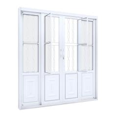 Imagem de Porta de Correr Aço Central com Postigo e Grade Mosaico 2 Folhas Móveis e 2 Fixas Lucasa Facilità  213cmx200cmx13cm Branco