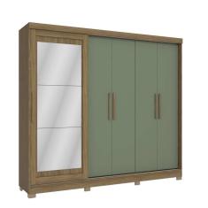 Imagem de Guarda Roupa Casal com Espelho Kappesberg 5 Portas 4 Gavetas Marrom Verde