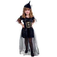 Imagem de Fantasia Bruxinha de Halloween Infantil Super Luxo Com Chapeu - Fantas