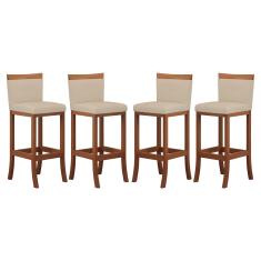 Imagem de Kit 4 Banquetas Alta Encosto Estofado 38x102 Cm Paris Madeira Maciça Castanho Suede Bege CCS