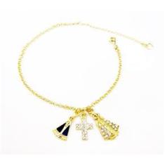 Imagem de Pulseira Religiosa Aparecida Cruz Folheado A Ouro 18k