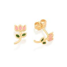 Imagem de Brinco Infantil Rommanel Banhado Ouro Flor Tulipa Colorida 526501