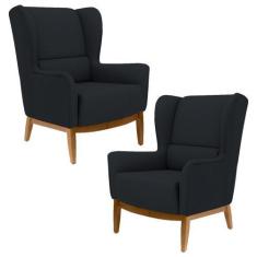 Imagem de Kit 2 Poltronas Decorativas Base Manu Madeira Milena B-300 Veludo Pret