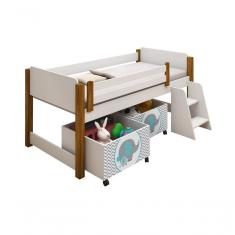 Imagem de Cama Alta Solteiro Com Baús Elefante Azul E Escada