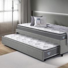 Imagem de Bicama Box Solteiro Revestimento Sintético Cinza 88X188 Com Dois Colch