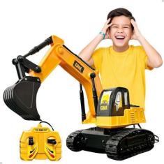 Imagem de Trator Escavadeira Carrinho Controle Move Pá Anda Gira 1:36 - Dm Toys