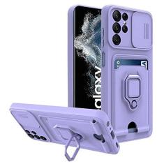 Imagem de Caso de suporte de anel de câmera deslizante para Samsung S23 S22 Ultra Plus A23 A33 A53 A73 A52 A72 A32 A12 A51 A71 A31 A50 Saco de cartão de silicone, roxo, para A32 5G