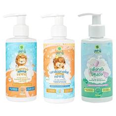 Imagem de Shampoo + Condicionador Infantil Vegano Ingredientes Naturais Óleos Essenciais + Sabonete Líquido Dos Pés a Cabeça