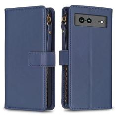 Imagem de Capa carteira 2 em 1 compatível com Google Pixel 7A, bolsa magnética de couro premium com zíper capa flip para celular com [compartimentos para cartão] [alça de pulso] [bolso para dinheiro] capa (cor: