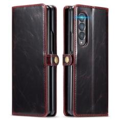Imagem de Capa de couro comercial de proteção total para Samsung Galaxy Z Fold3 Fold 5 4 Fold5 Fold4 Fold 3 5G Zfold4 Capa de telefone com bolso para cartão, vermelha, para Samsung Z Fold 3