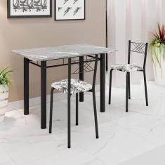 Imagem de Conjunto Sala de Jantar Mesa Retangular 100x60cm Tampo Granito Topázio 2 Banquetas Maragogi Yescasa Flor de Lotus / Preto Fosco