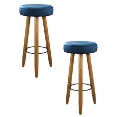 Imagem de Kit 02 Bancos Alto Camila Espuma Decorativa Para Balcão Bistrô Azul Tu