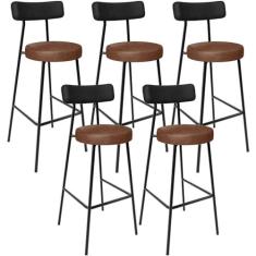 Imagem de Kit 05 Banquetas Alta Bar Cozinha Sala De Jantar Milão L02 Couríssimo Preto Marrom - Lyam Decor