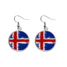 Imagem de Brinco feminino com estampa de bandeira abstrata da Islândia com pingente de orelha prata