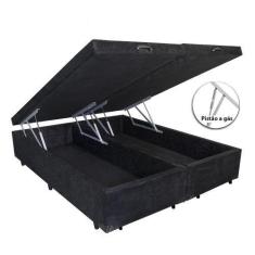 Imagem de Cama Box Baú Casal Bipartido Suede Preto Com Pistão A Gás - Imperium D