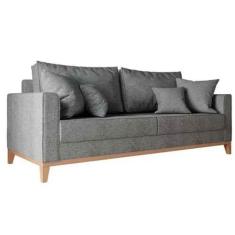 Imagem de Sofá 3 Lugares Beny Base em Madeira Maciça Recepção Linho Cinza Kimi D