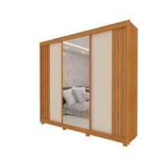 Imagem de Guarda Roupa Casal 3 Portas 4 Gavetas Com Espelho Santorini Naturale E