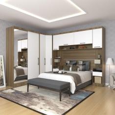 Imagem de Quarto De Canto Casal Com Guarda Roupas Com Espelho E Mesas De Cabeceira Paris Luciane Móveis Avelã Pf Com Branco Pf