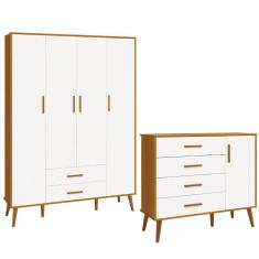 Imagem de Comoda Sapateira e Guarda Roupa Isis Retrô 4 Portas 2 Gavetas Branco Fosco/ Savana Fosco - Reller