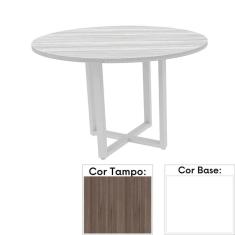 Imagem de Mesa de Reunião Redonda 110 x 110 cm Pé Tubular PE25 em MDP Cor Walnut e Base Branca