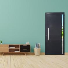 Imagem de Porta Pivotante de Alumínio 210 x 120cm com Visor Veneza Esquadrias Bergame Preto