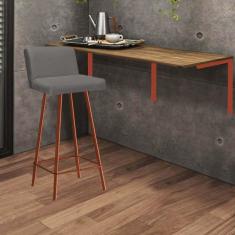 Imagem de Kit Mesa Suspensa de Parede Fixa MDF Caramelo + 1 Banqueta Lexi Ferro Bronze Sintético Cinza - Ahazzo Móveis