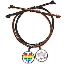 Imagem de DIYthinker Pulseira LGBT de couro com corrente de mão e pulseira com coração de lésbica, arco-íris gay
