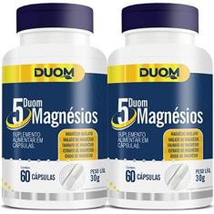 Imagem de COMBO 2 DUOM 5 MAGNÉSIOS QUELATO MALATO TAURATO CITRATO ÓXIDO 60 CÁPSULAS CADA TOTAL 120 CÁPS