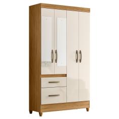 Imagem de Guarda Roupa Solteiro Madri 4 Portas E 2 Gavetas Freijó/Off White Com Espelho - Moval