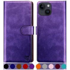 Imagem de SUANPOT Design para iPhone 15 Plus 6,7 polegadas com suporte de carteira protetora com suporte de cartão de crédito RFID, capa flip de couro PU à prova de choque mulheres homens para Apple 15 Plus