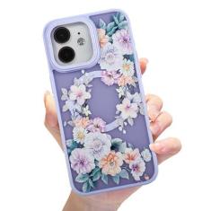 Imagem de Eiyikof Capa magnética fosca translúcida compatível com iPhone 11 [capa MagSafe luxuosa à prova de choque] [capa traseira rígida com estampa de flor fofa] Capa para iPhone 11 para mulheres e meninas -