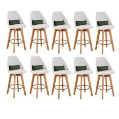 Imagem de Kit 10 Banquetas Bege Claro E Almofada Suede Verde Musgo