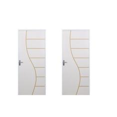 Imagem de 2 Kits Porta de Madeira Decorada 215x75cm com Batente de Aço 06cm Cantareira Branco