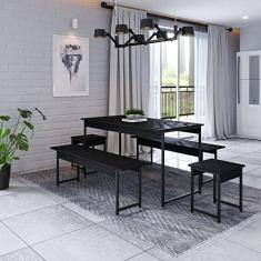 Imagem de Conjunto Mesa de Jantar com 2 Bancos 2 Banquetas Estilo Industrial Active Yescasa Preto Onix