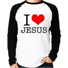 Imagem de Camiseta Raglan I Love Jesus Manga Longa 