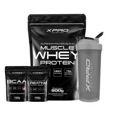 Imagem de Kit Whey Muscle Protein 900g + Creatina 100g + Bcaa 100g + Coqueteleira 700ml - Xpro Nutrition-Unissex